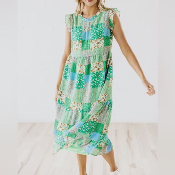 Roolee Dresses & Skirts - NWT Roolee Andarna Floral Patchwork Crinkle Midi Dress Clover Green Size XXL NEW
